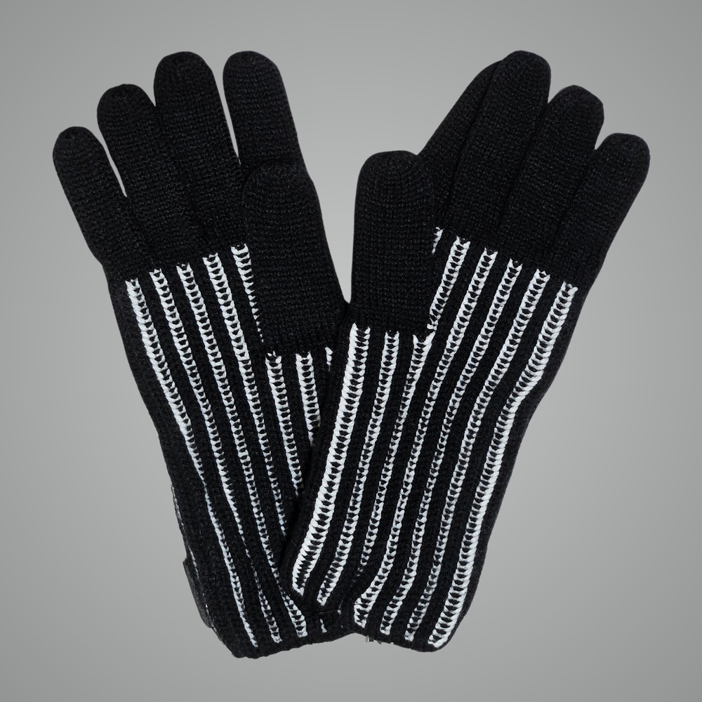 All Saints Gloves Black Multi Wool Blend Plaited Rib Gift Outdoor Grunge Winter